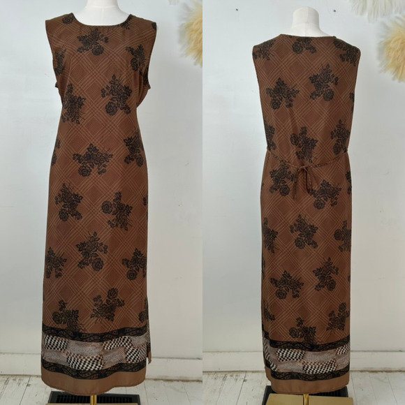 Vintage Kathie Lee Womens Y2K Whimsigoth Maxi Dress Size XL Grunge Preppy Brown - Picture 1 of 9